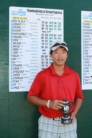 Thirteen-year-old Andy Zhang won the boys 15-18 division of the 54-hole event at the Grand Cypress Golf Club