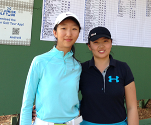 Ailin Li, left, and Yvonne Zheng, right, after finishing play at Victoria Hills. Li won the Girls 15-18 Division, while Zheng secured the Symetra Tour exemption